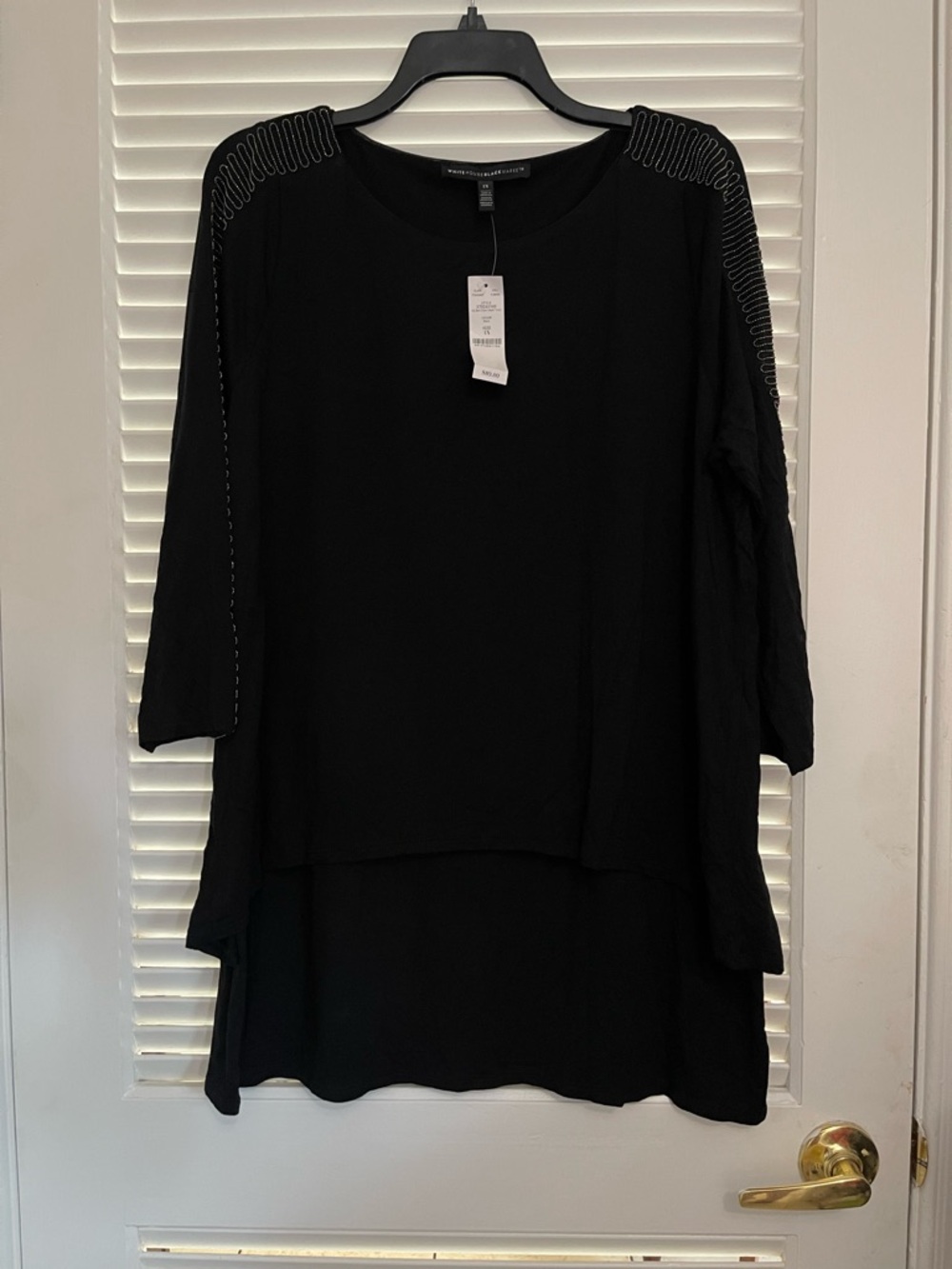White House Black Market SQ Ball Mesh Chain Knit Black Layered 3/4-Sleeve Tunic